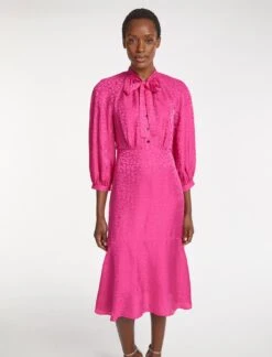Daria Silk Blend Midi Dress - Hot Pink -The Modern Femme Sales SU23 D546 DARIA HOTPINK LS 1227