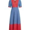 Imogen Techni Voile Midi Dress - Cornflower Blue Crimson Stripe -The Modern Femme Sales SU23 D572 IMOGEN CORNFLOWER BLUE CRIMSON STRIPE CO 1
