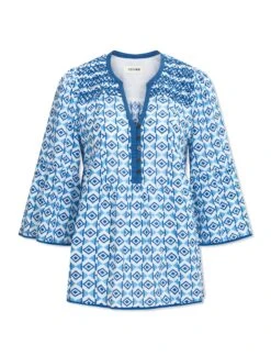 Hester Cotton Blouse - Blue Diamond Geo Print -The Modern Femme Sales SU23 HESTER BLUEDIAMONDGEOPRINT CO