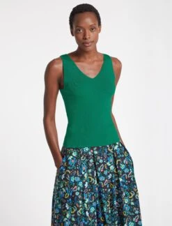 Tammy Rayon V Neck Vest - Emerald Green