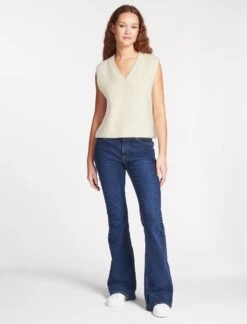 Julie Cotton V Neck Layering Sleeveless Jumper - Cream -The Modern Femme Sales SU23 K137 JULIE CREAM LS 1071