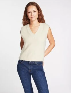 The Modern Femme Sales 3 Julie Cotton V Neck Layering Sleeveless Jumper - Cream