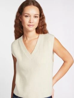 Julie Cotton V Neck Layering Sleeveless Jumper - Cream -The Modern Femme Sales SU23 K137 JULIE CREAM LS 1095