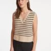 Julie Cotton V Neck Layering Sleeveless Jumper - Sand Black Stripe -The Modern Femme Sales SU23 K137 JULIE SANDBLACKSTRIPE LS 20943
