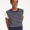 Julie Cotton Round Neck Sleeveless Jumper - Navy White Stripe -The Modern Femme Sales SU23 K138 JULIE NAVYWHITESTRIPE LS 488