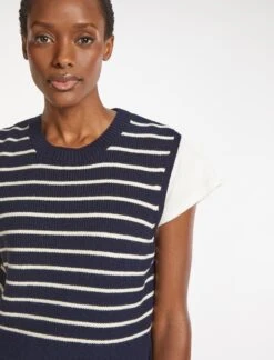 Julie Cotton Round Neck Sleeveless Jumper - Navy White Stripe -The Modern Femme Sales SU23 K138 JULIE NAVYWHITESTRIPE LS 500