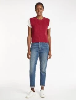 Julie Cotton Round Neck Sleeveless Jumper - Red -The Modern Femme Sales SU23 K138 JULIE RED LS 967