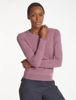 Jodi Cotton Jumper - Navy Crimson Cream Stripe -The Modern Femme Sales SU23 K139 JODI BLUEEMERALDCREAMSTRIPE LS 421