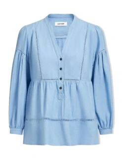 Callie Linen Blend Shirt - Blue -The Modern Femme Sales SU23 S69 CALLIE BLUEBLUE CO
