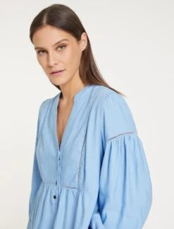 Callie Linen Blend Shirt - Blue -The Modern Femme Sales SU23 S69 CALLIE BLUEBLUE LS 58920