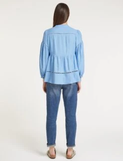 Callie Linen Blend Shirt - Blue -The Modern Femme Sales SU23 S69 CALLIE BLUEBLUE LS 58931