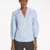 Ella Organic Cotton Shirt - Mid Blue White Stripe