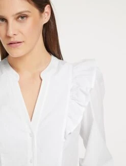 Dixie Organic Cotton V Neck Shirt - White -The Modern Femme Sales SU23 S77 DIXIE WHITE LS 59659