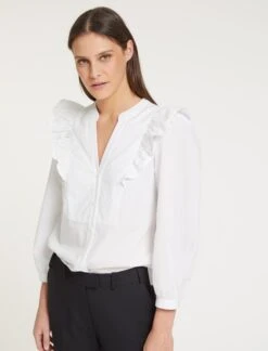 Dixie Organic Cotton V Neck Shirt - White -The Modern Femme Sales SU23 S77 DIXIE WHITE LS 59693