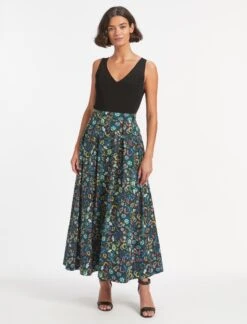 Thandie Organic Cotton Maxi Skirt - Multi Coloured Large Floral Print