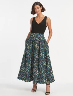 Thandie Organic Cotton Maxi Skirt - Multi Coloured Large Floral Print -The Modern Femme Sales SU23 SK161 THANDIE MULTICOLOUR LARGE FLORAL PRINT LS 584