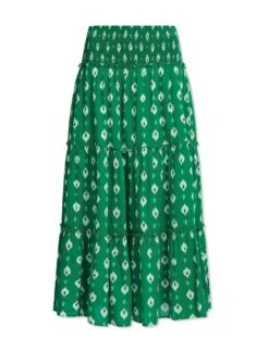Kira Cotton Maxi Skirt - Green Ikat Print -The Modern Femme Sales SU23 SK169 KIRA GREENIKATPRINT CO