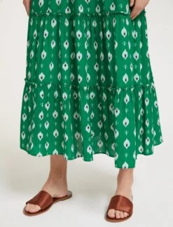 Kira Cotton Maxi Skirt - Green Ikat Print -The Modern Femme Sales SU23 SK169 KIRA GREENIKATPRINT LS 59180
