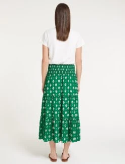 Kira Cotton Maxi Skirt - Green Ikat Print -The Modern Femme Sales SU23 SK169 KIRA GREENIKATPRINT LS 59185