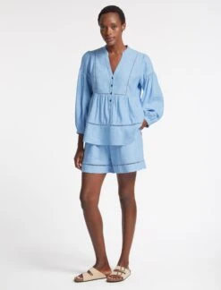 Callie Linen Blend Shorts - Blue -The Modern Femme Sales SU23 TR80 CALLIE BLUEBLUE LS 2529