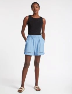 Callie Linen Blend Shorts - Blue -The Modern Femme Sales SU23 TR80 CALLIE BLUEBLUE LS 2546