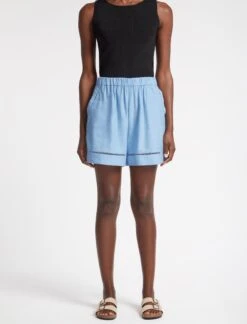 Callie Linen Blend Shorts - Blue -The Modern Femme Sales SU23 TR80 CALLIE BLUEBLUE LS 2561