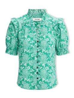 Stella Silk Blouse - Green Damask Print -The Modern Femme Sales SU24 B158 STELLA GREENDAMASKPRINT LS