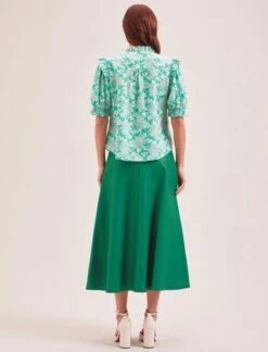 Stella Silk Blouse - Green Damask Print -The Modern Femme Sales SU24 B158 STELLA GREENDAMASKPRINT LS 095