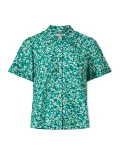 Pippi Cotton Blend Blouse - Mid Green Blossom Print -The Modern Femme Sales SU24 B159 PIPPI MIDGREENBLOSSOMPRINT CO