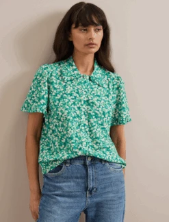 Pippi Cotton Blend Blouse - Mid Green Blossom Print -The Modern Femme Sales SU24 B159 PIPPI MIDGREENBLOSSOMPRINT LS 1219
