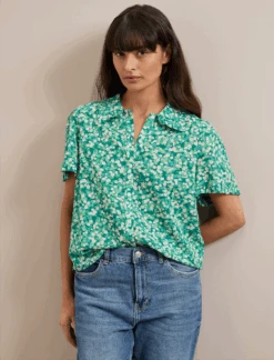 Pippi Cotton Blend Blouse - Mid Green Blossom Print -The Modern Femme Sales SU24 B159 PIPPI MIDGREENBLOSSOMPRINT LS 1241