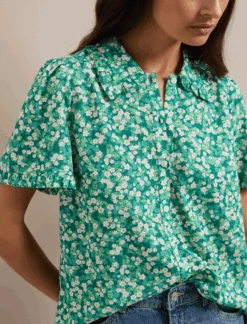 Pippi Cotton Blend Blouse - Mid Green Blossom Print -The Modern Femme Sales SU24 B159 PIPPI MIDGREENBLOSSOMPRINT LS 1276