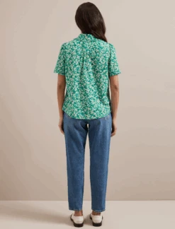Pippi Cotton Blend Blouse - Mid Green Blossom Print -The Modern Femme Sales SU24 B159 PIPPI MIDGREENBLOSSOMPRINT LS 1278
