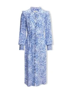 Stella Silk Midi Dress - Blue Leopard Pansy Print -The Modern Femme Sales SU24 D368 STELLA BLUELEOPARDPANSYPRINT LS