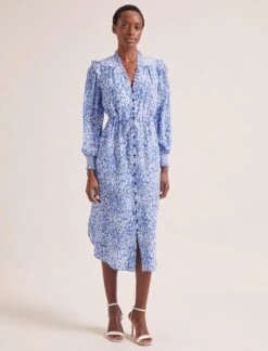 Stella Silk Midi Dress - Blue Leopard Pansy Print -The Modern Femme Sales SU24 D368 STELLA BLUELEOPARDPANSYPRINT LS 1818copy