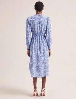Stella Silk Midi Dress - Blue Leopard Pansy Print -The Modern Femme Sales SU24 D368 STELLA BLUELEOPARDPANSYPRINT LS 1871copy