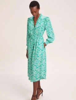 Stella Silk Midi Dress - Green Damask Print -The Modern Femme Sales SU24 D368 STELLA GREENDAMASKPRINTS LS 39145