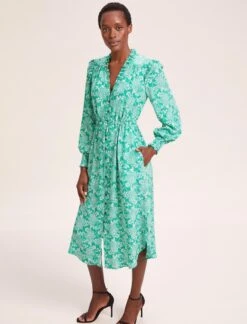 Stella Silk Midi Dress - Green Damask Print -The Modern Femme Sales SU24 D368 STELLA GREENDAMASKPRINTS LS 39157