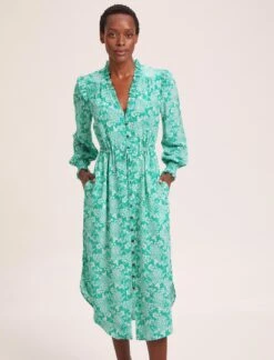 Stella Silk Midi Dress - Green Damask Print -The Modern Femme Sales SU24 D368 STELLA GREENDAMASKPRINTS LS 39160