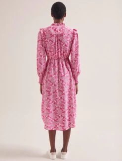 Stella Silk Midi Dress - Hot Pink Damask Print -The Modern Femme Sales SU24 D368 STELLA HOT PINK DAMASK PRINT LS 0408