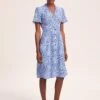 Tabby Silk Tea Dress - Blue Leopard Pansy Print -The Modern Femme Sales SU24 D519 TABBY BLUELEOPARDPANSYPRINT LS 39768