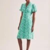 Tabby Silk Tea Dress - Green Damask Print -The Modern Femme Sales SU24 D579 TABBY GREEN DAMASK PRINT LS 0310