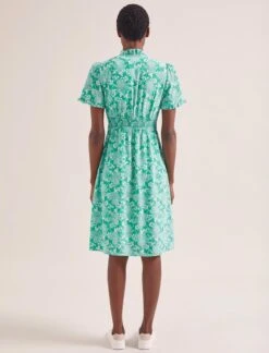 Tabby Silk Tea Dress - Green Damask Print -The Modern Femme Sales SU24 D579 TABBY GREEN DAMASK PRINT LS 0337