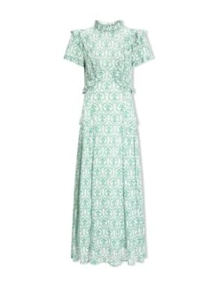 Mirabel Gold Metallic Fil Coupé Maxi Dress - Pale Green Carnation Print -The Modern Femme Sales SU24 D619 MIRABEL PALEGREENCARNATIONPRINT CO