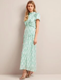 Mirabel Gold Metallic Fil Coupé Maxi Dress - Pale Green Carnation Print -The Modern Femme Sales SU24 D619 MIRABEL PALEGREENCARNATIONPRINT LS 13786