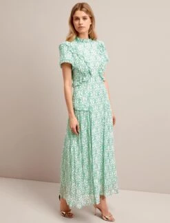 Mirabel Gold Metallic Fil Coupé Maxi Dress - Pale Green Carnation Print -The Modern Femme Sales SU24 D619 MIRABEL PALEGREENCARNATIONPRINT LS 14735