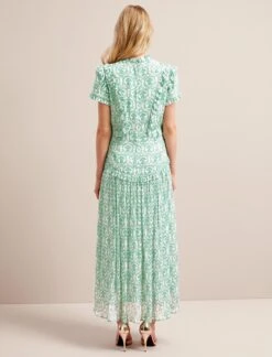 Mirabel Gold Metallic Fil Coupé Maxi Dress - Pale Green Carnation Print -The Modern Femme Sales SU24 D619 MIRABEL PALEGREENCARNATIONPRINT LS 15112