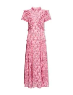 Mirabel Gold Metallic Fil Coupé Maxi Dress - Pink Carnation Print -The Modern Femme Sales SU24 D619 MIRABEL PINKCARNATIONPRINT CO