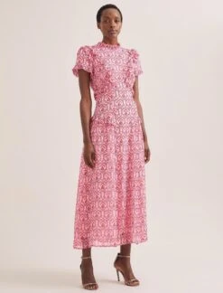 Mirabel Gold Metallic Fil Coupé Maxi Dress - Pink Carnation Print -The Modern Femme Sales SU24 D619 MIRABEL PINK CARNATION PRINT 688 850