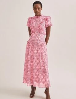 Mirabel Gold Metallic Fil Coupé Maxi Dress - Pink Carnation Print -The Modern Femme Sales SU24 D619 MIRABEL PINK CARNATION PRINT 688 870